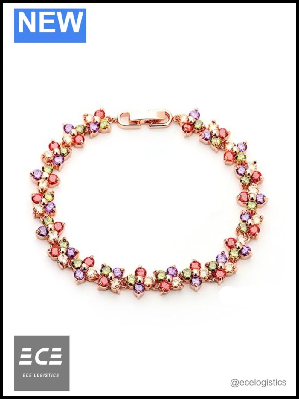 18K Rose Gold Natural Crystal Bracelet Bohemian Link Gift for Women